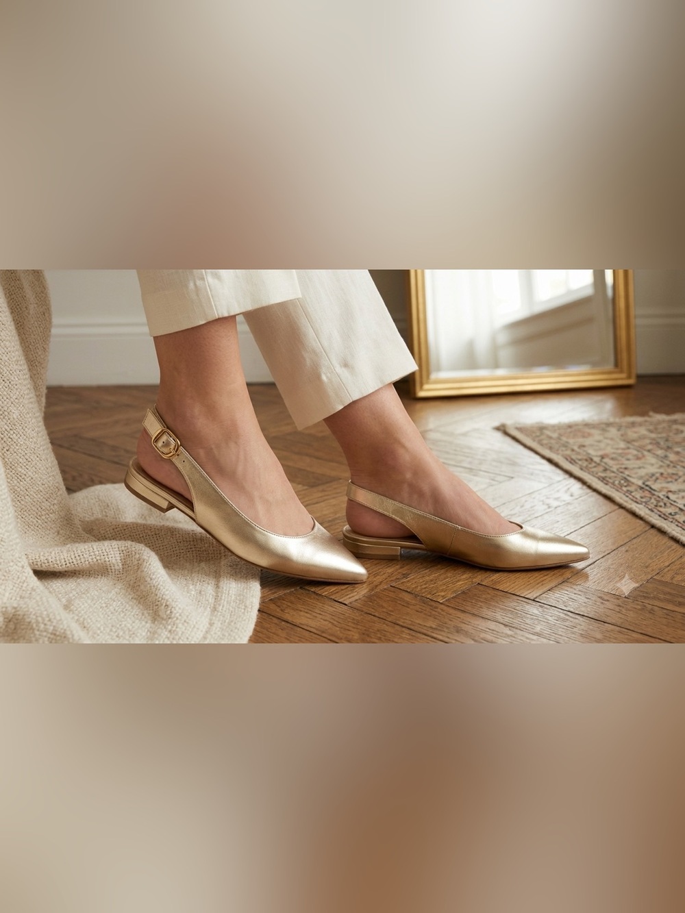 Vince Camuto Metallic Gold Pointed-Toe Slingback Flats SZ 8M/39